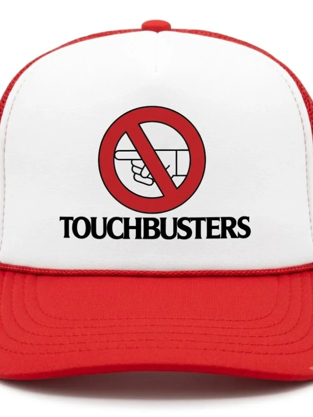 Touchbusters No Touching Printed Red White Foam Rope Trucker Hat Snapback New 80